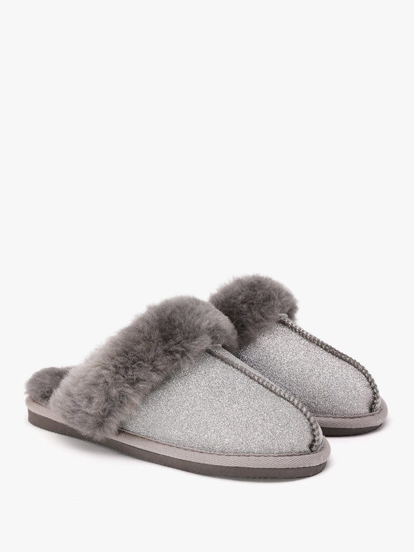 Soglit Silver Sheepskin Slippers