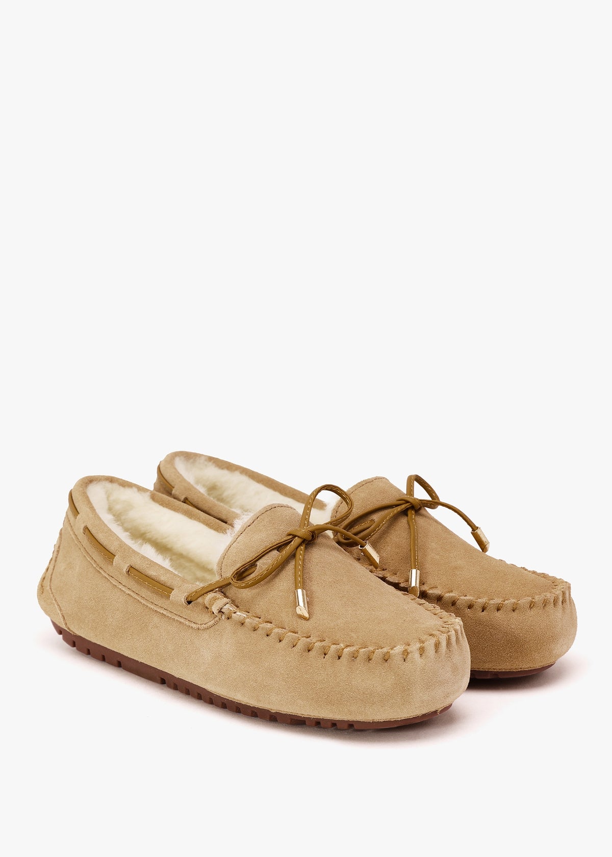 Moccy Beige Suede Moccasin Slippers