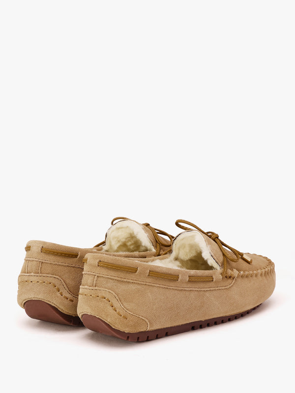 Moccy Beige Suede Moccasin Slippers