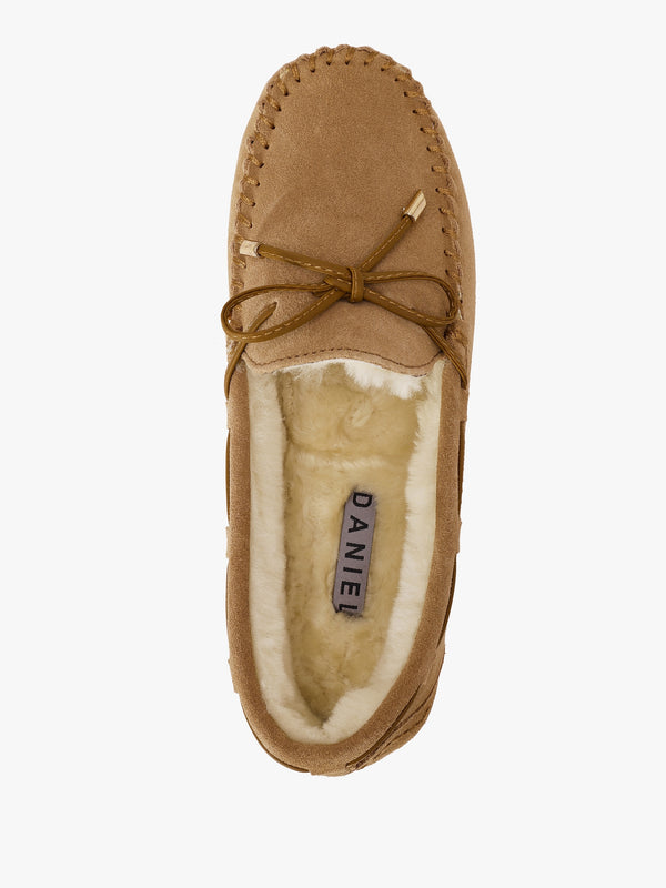 Moccy Beige Suede Moccasin Slippers