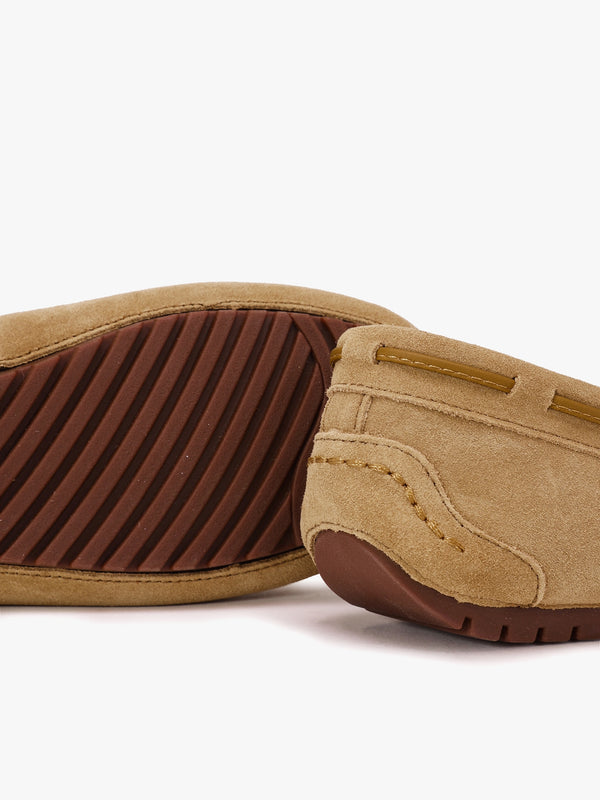 Moccy Beige Suede Moccasin Slippers