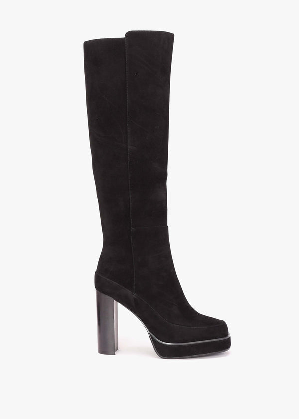 Sippy Black Suede Platform Knee Boots