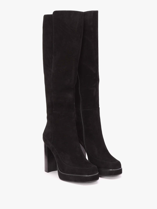 Sippy Black Suede Platform Knee Boots
