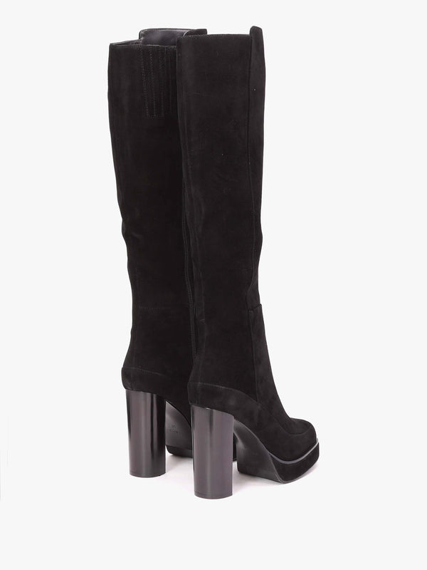 Sippy Black Suede Platform Knee Boots