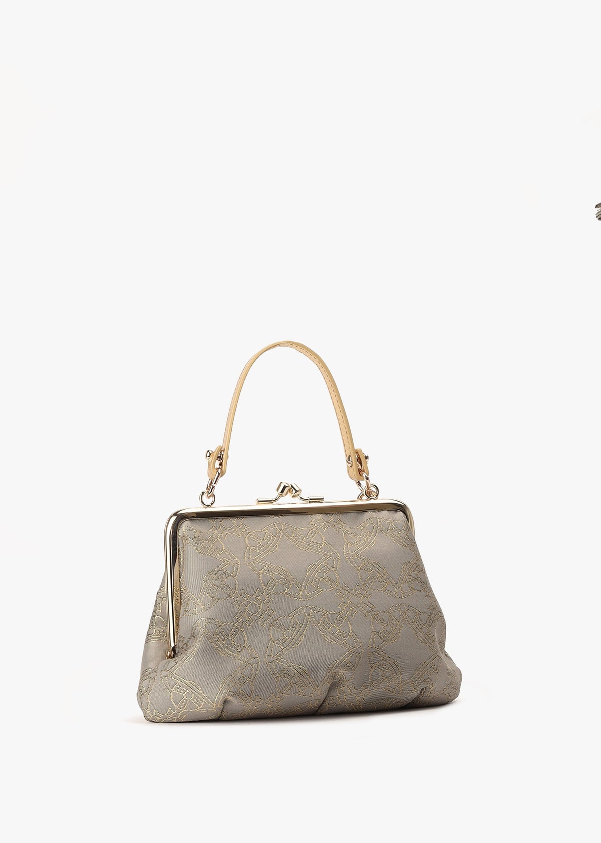 Granny Frame Jacquard Orborama Lurex Gold & Grey Purse On A Chain