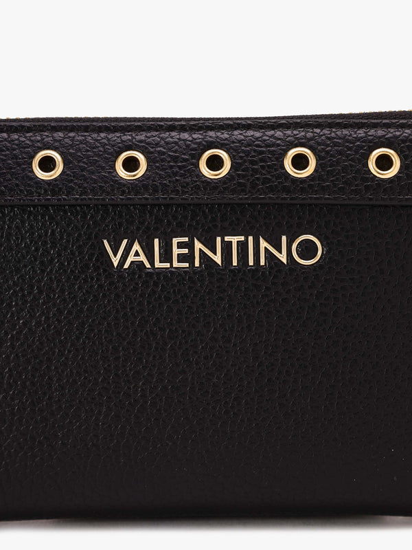 Valentino Megeve Black Zip Around Rivet Wallet