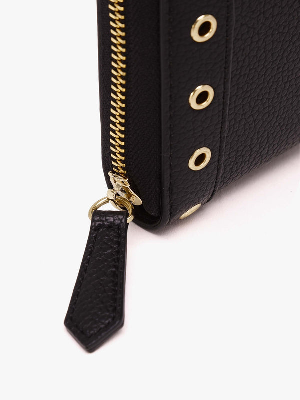 Valentino Megeve Black Zip Around Rivet Wallet