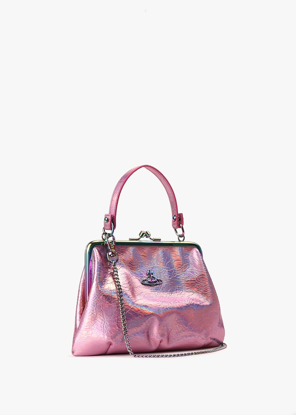 Granny Frame Iridescent Pink Vegan Purse On A Chain