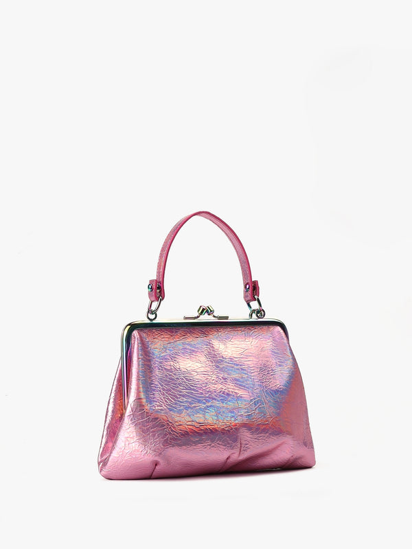 Granny Frame Iridescent Pink Vegan Purse On A Chain