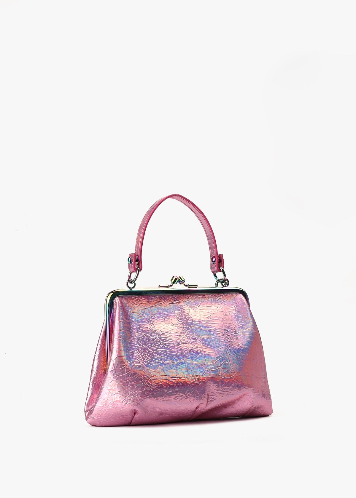 Granny Frame Iridescent Pink Vegan Purse On A Chain
