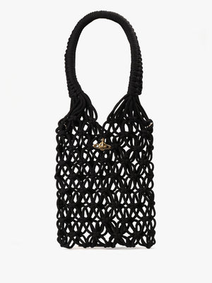 Large Macramé Black Tote Bag