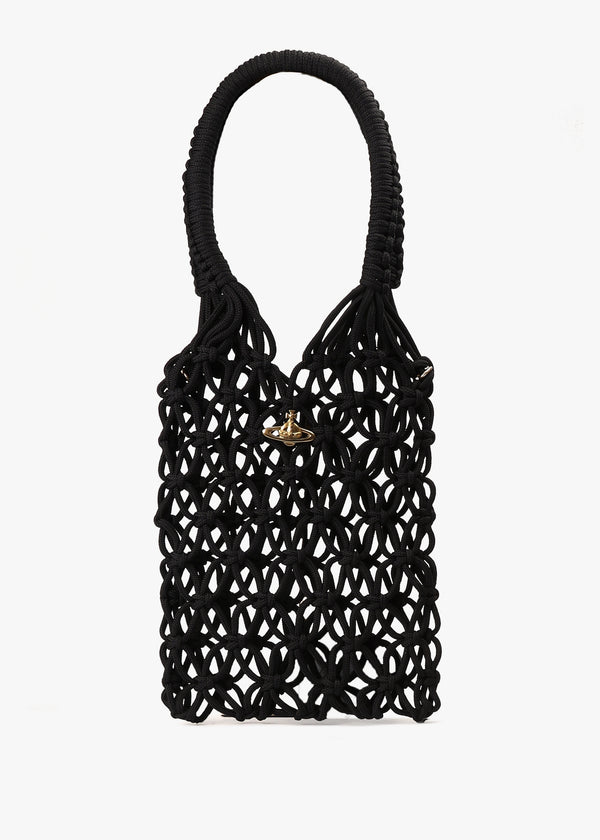 Large Macramé Black Tote Bag