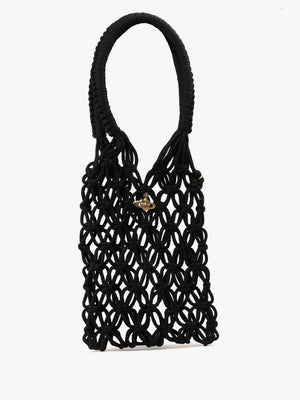 Large Macramé Black Tote Bag