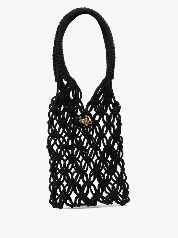 Large Macramé Black Tote Bag