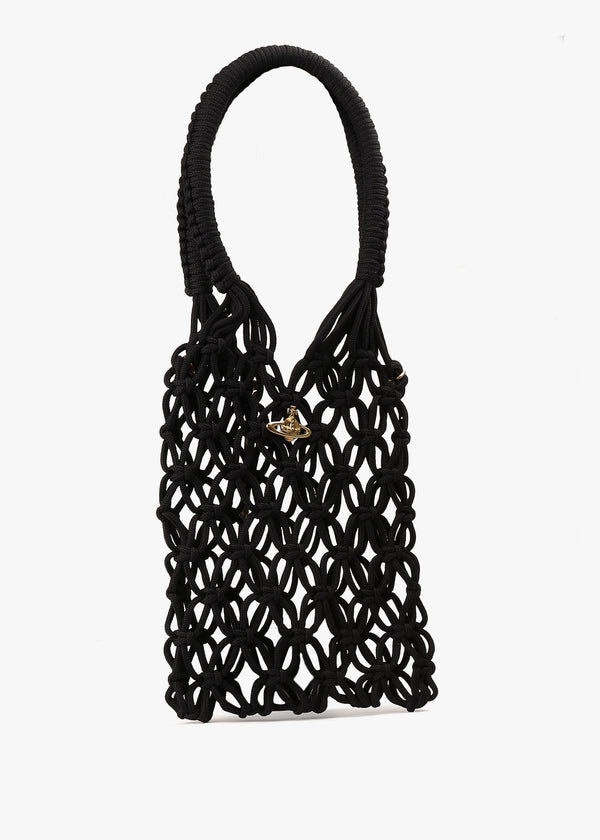 Large Macramé Black Tote Bag
