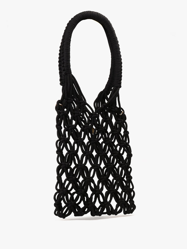 Large Macramé Black Tote Bag