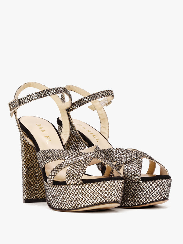 Avery Gold Metallic Glitter Platform Heeled Sandals