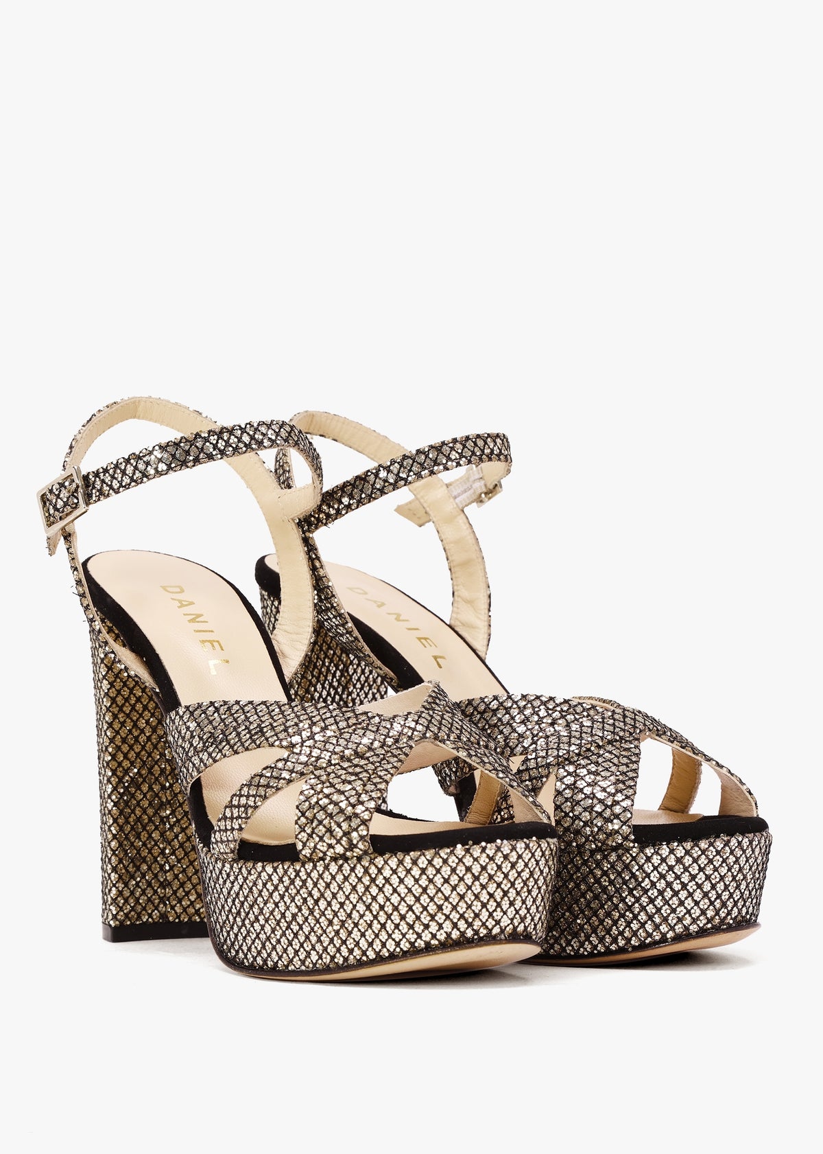 Avery Gold Metallic Glitter Platform Heeled Sandals