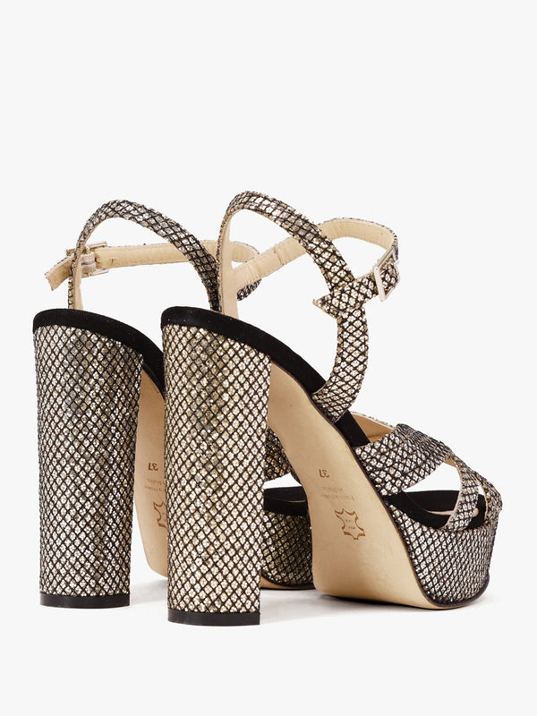 Avery Gold Metallic Glitter Platform Heeled Sandals
