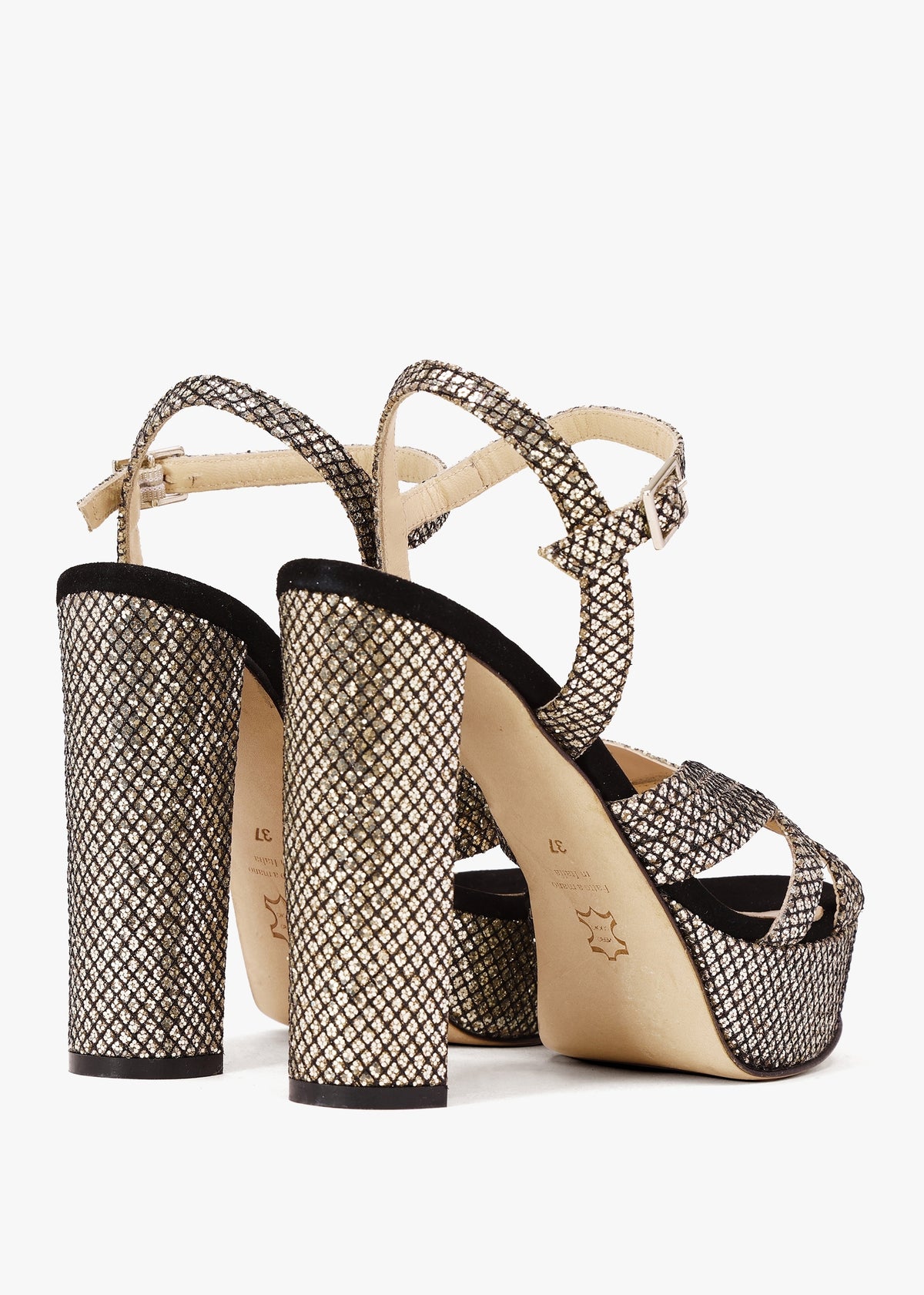 Avery Gold Metallic Glitter Platform Heeled Sandals