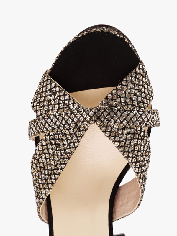 Avery Gold Metallic Glitter Platform Heeled Sandals