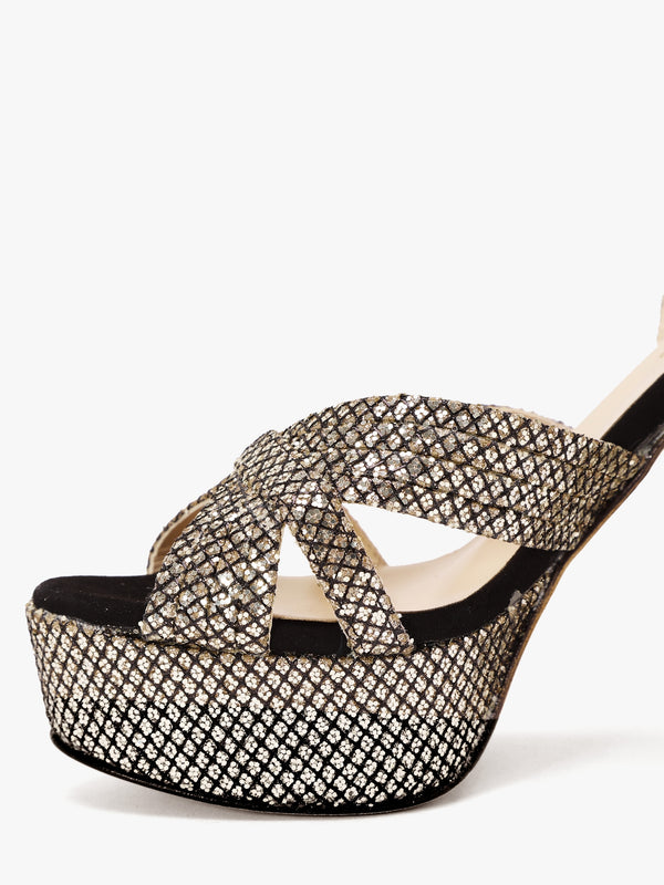 Avery Gold Metallic Glitter Platform Heeled Sandals