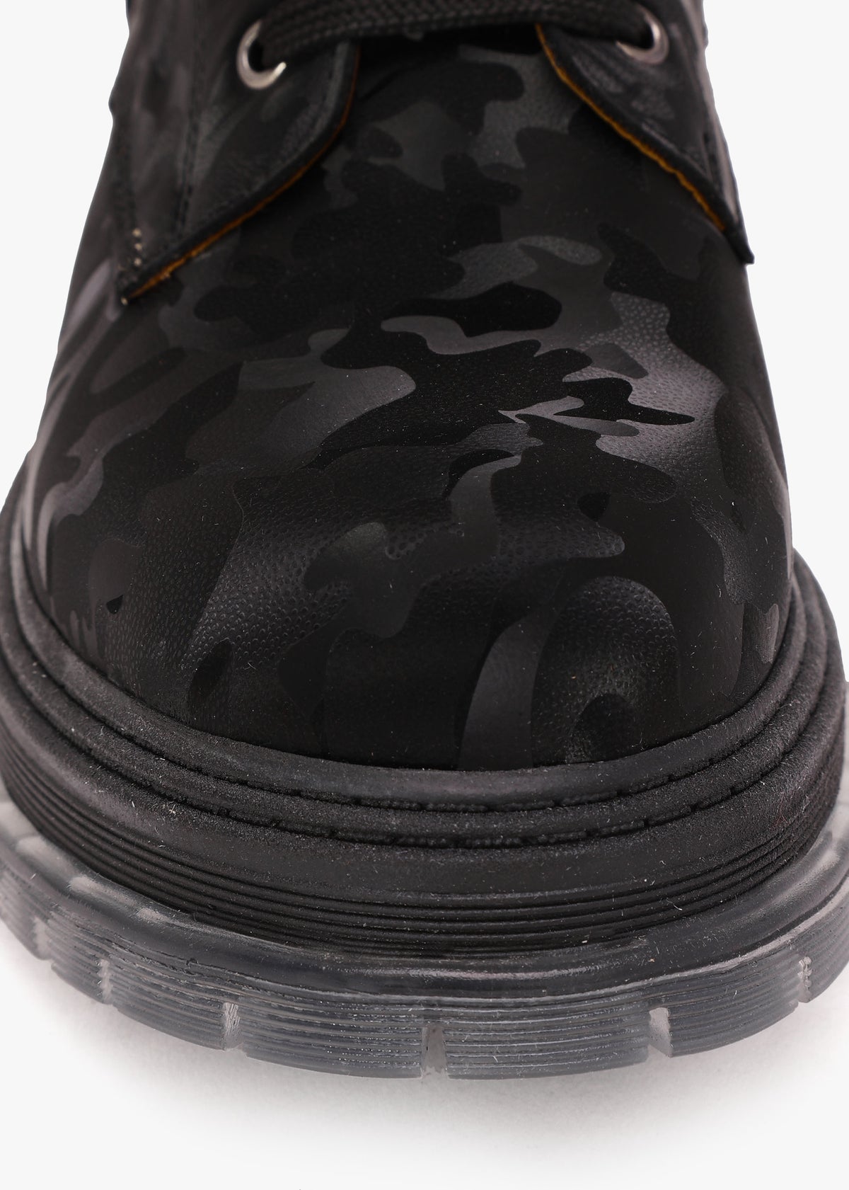 Rammie Black Leather Camo Ankle Boots