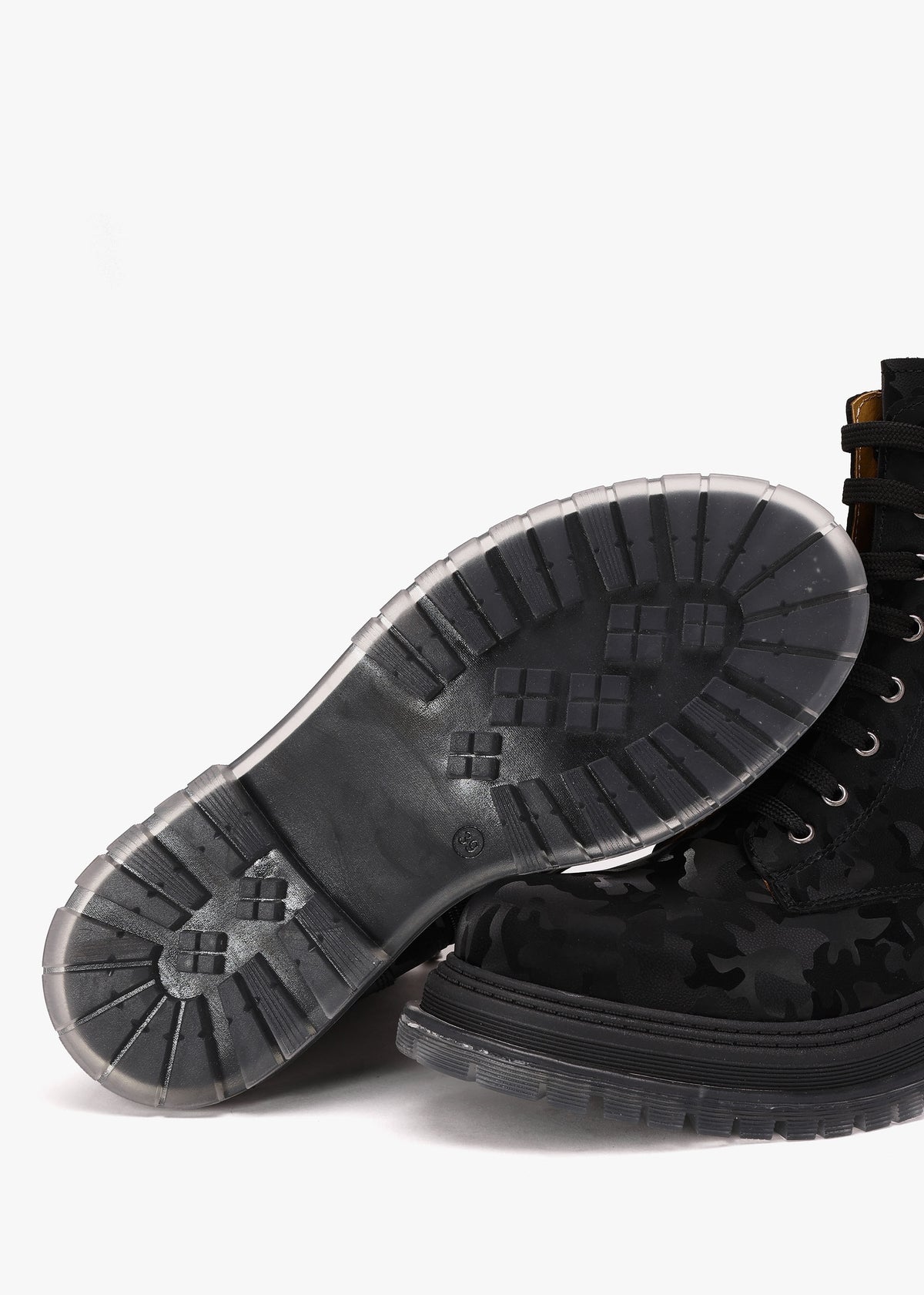 Rammie Black Leather Camo Ankle Boots