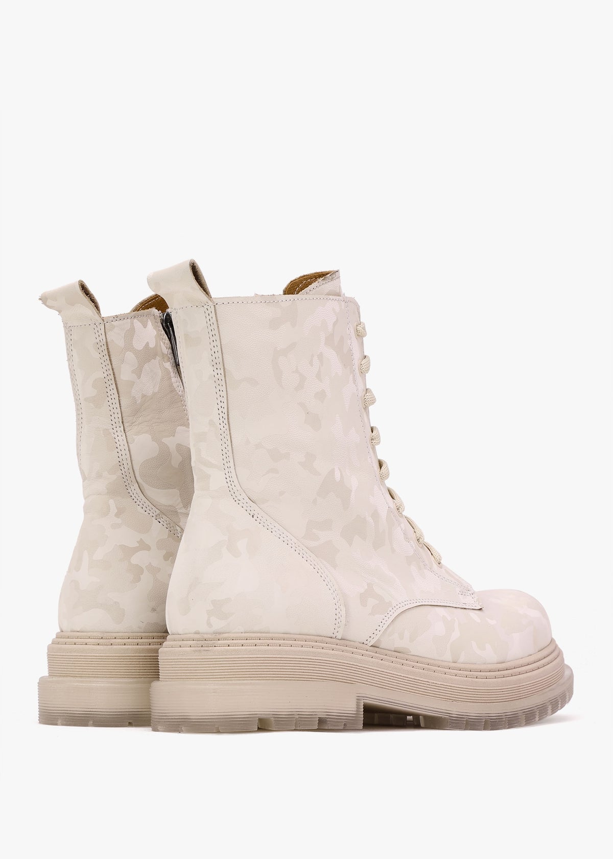Rammie White Leather Camo Ankle Boots