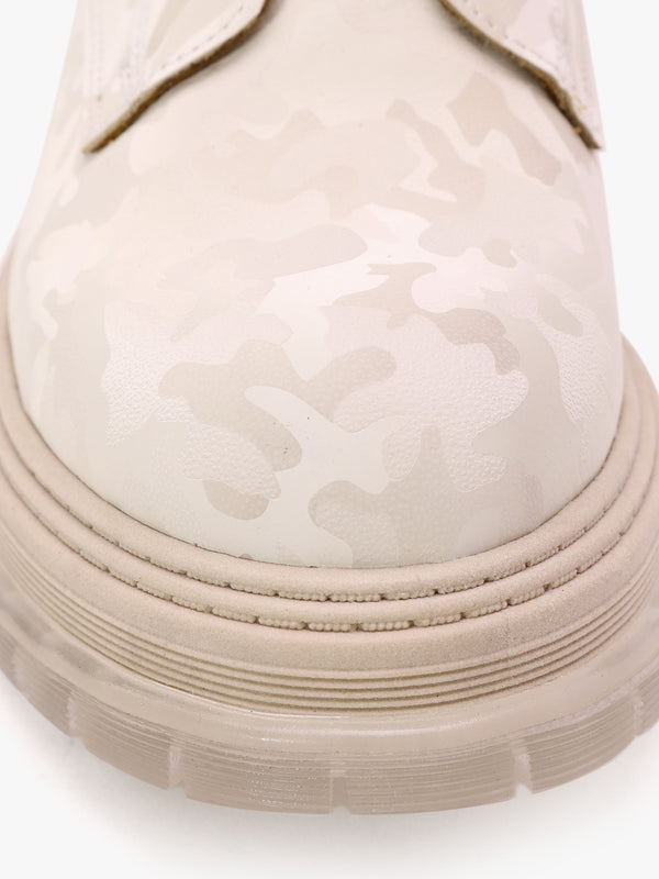 Rammie White Leather Camo Ankle Boots