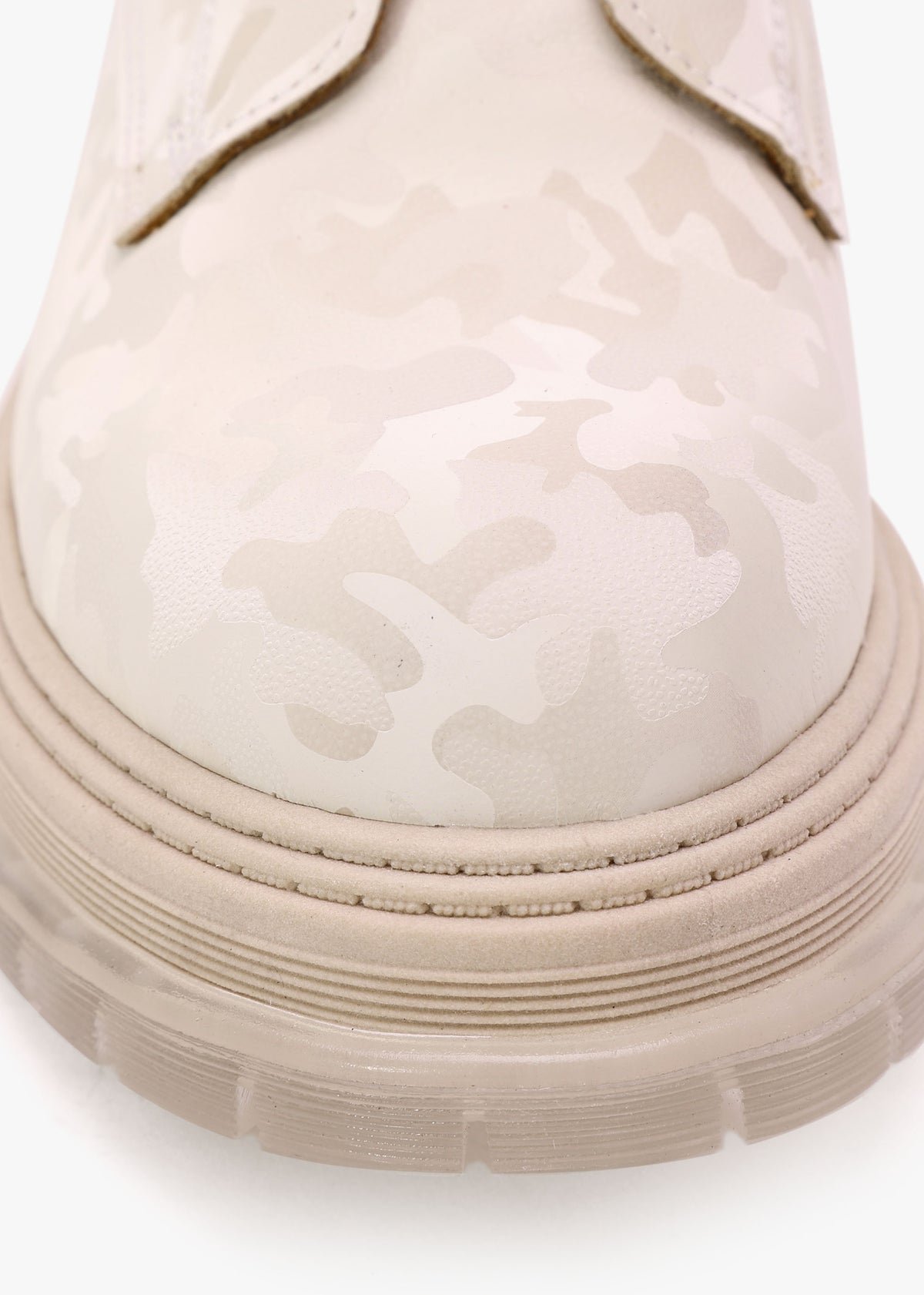 Rammie White Leather Camo Ankle Boots