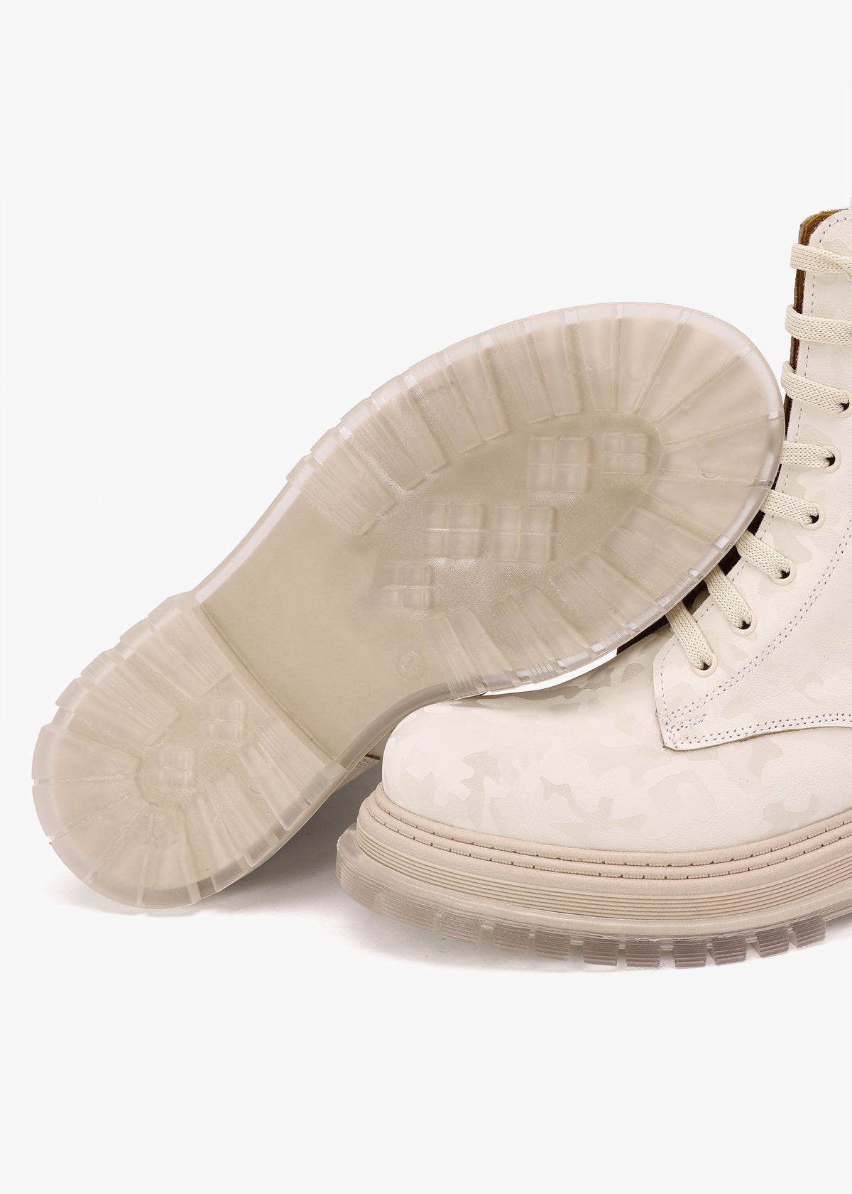 Rammie White Leather Camo Ankle Boots