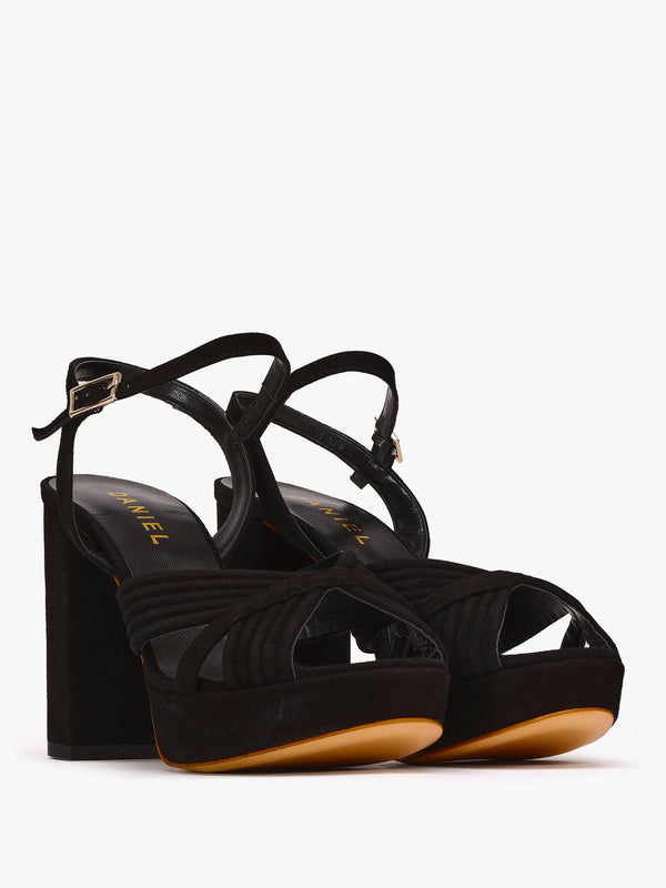Aloha Black Suede Platform Heeled Sandals