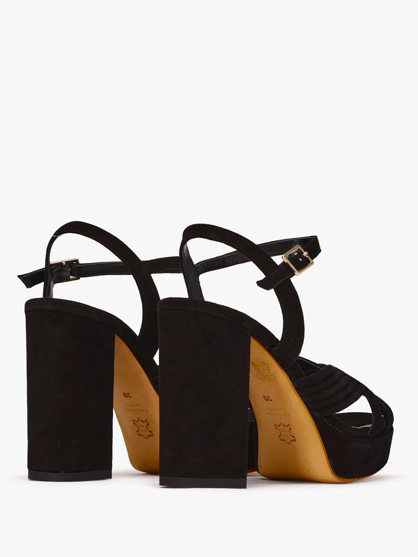 Aloha Black Suede Platform Heeled Sandals