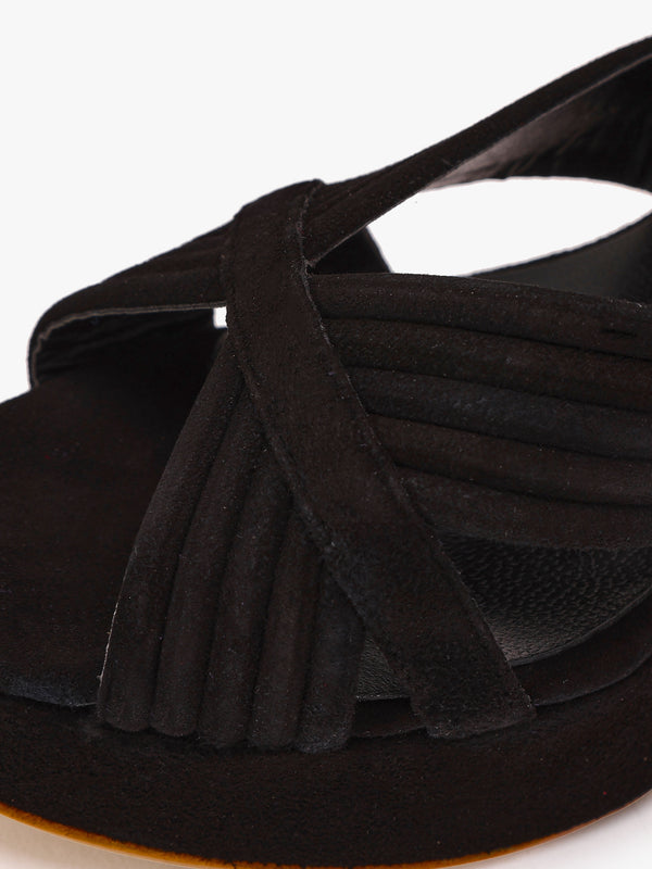 Aloha Black Suede Platform Heeled Sandals