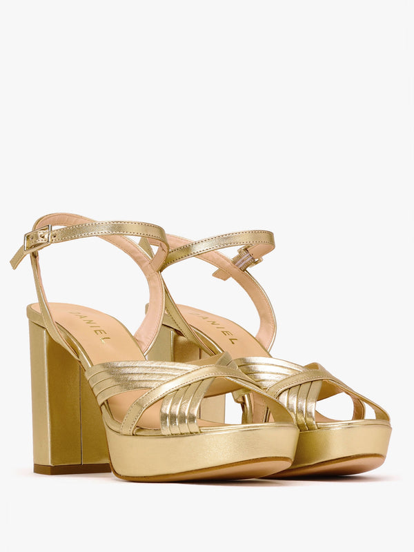 Aloha Gold Leather Platform Heeled Sandals