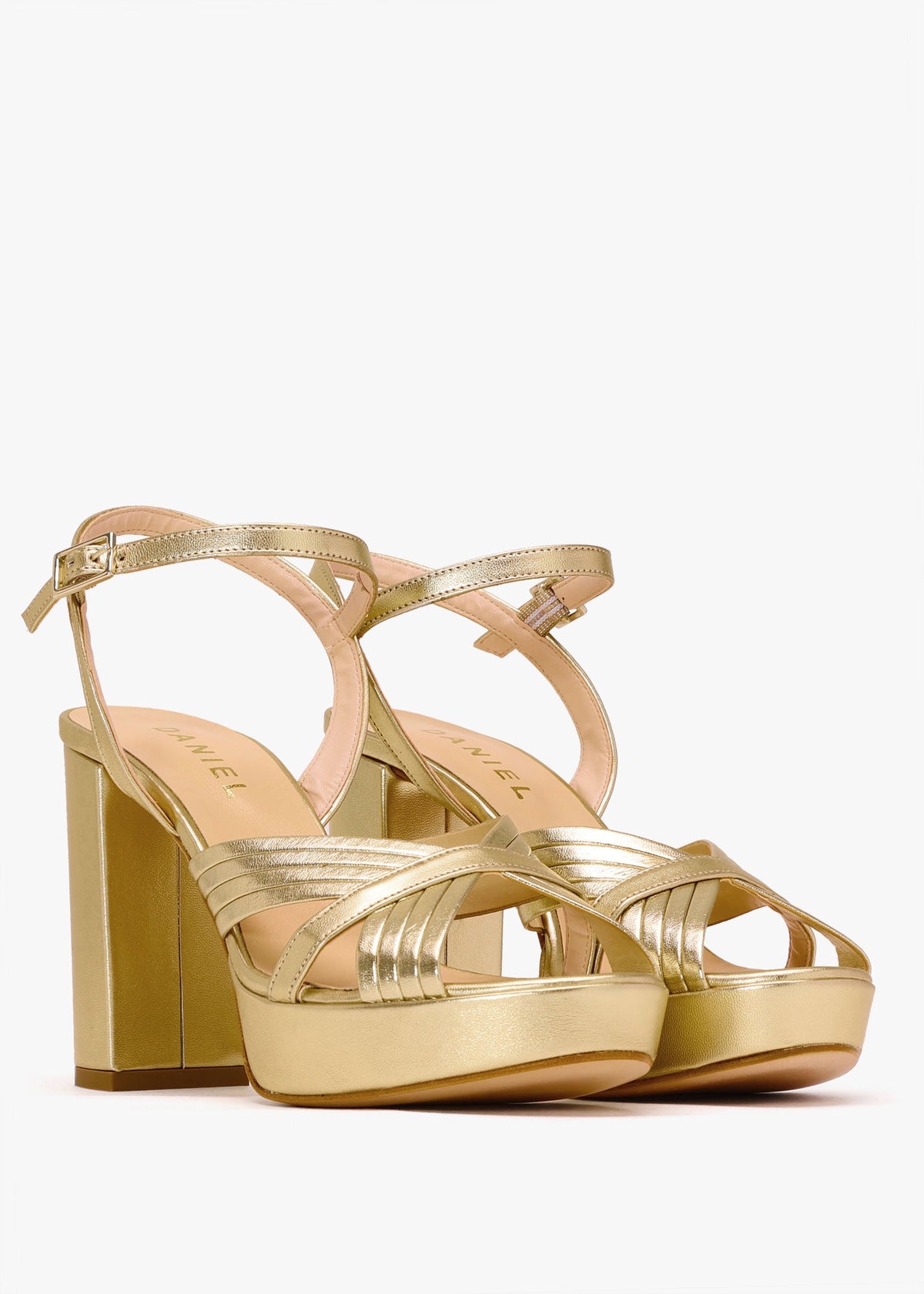 Aloha Gold Leather Platform Heeled Sandals