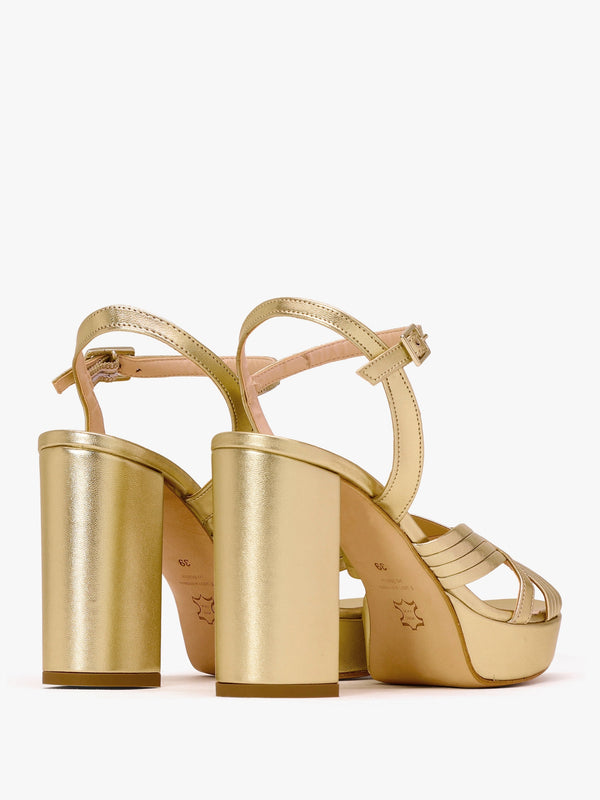 Aloha Gold Leather Platform Heeled Sandals