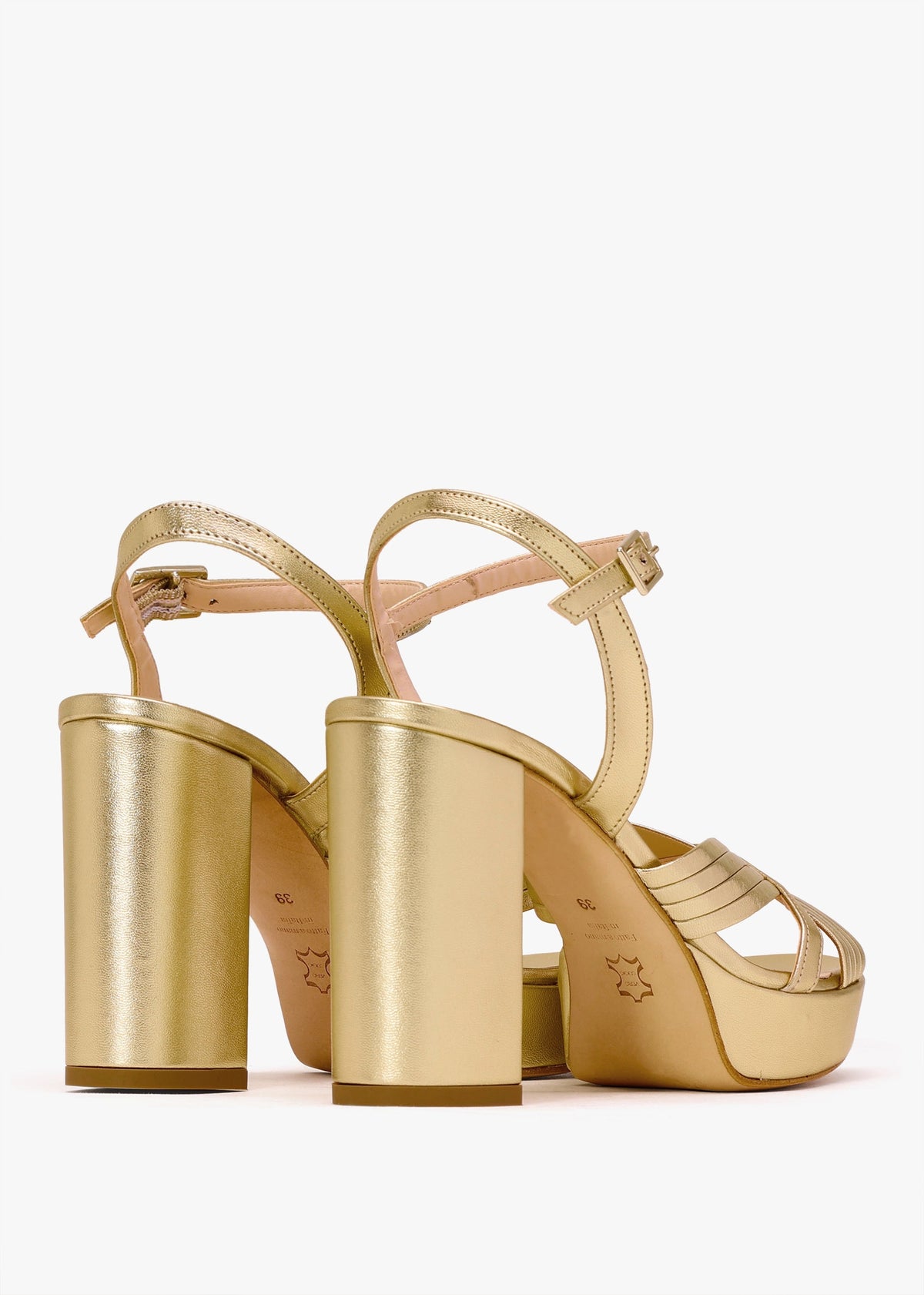 Aloha Gold Leather Platform Heeled Sandals