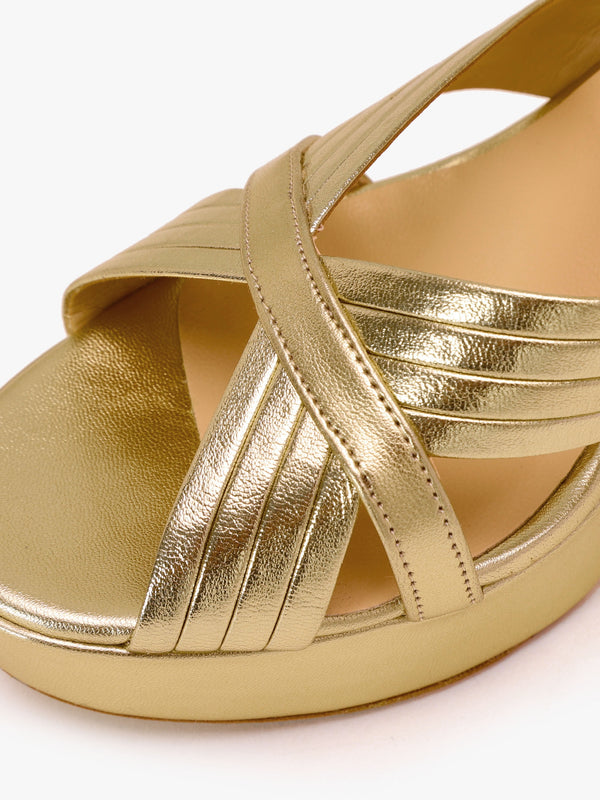 Aloha Gold Leather Platform Heeled Sandals