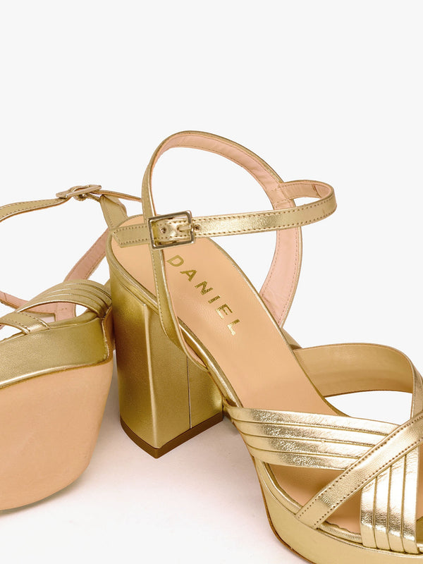 Aloha Gold Leather Platform Heeled Sandals