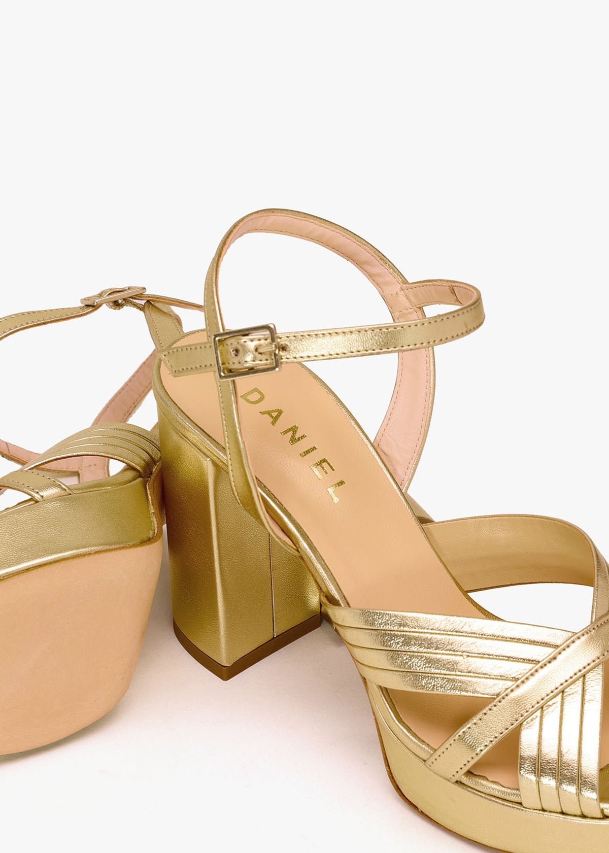 Aloha Gold Leather Platform Heeled Sandals