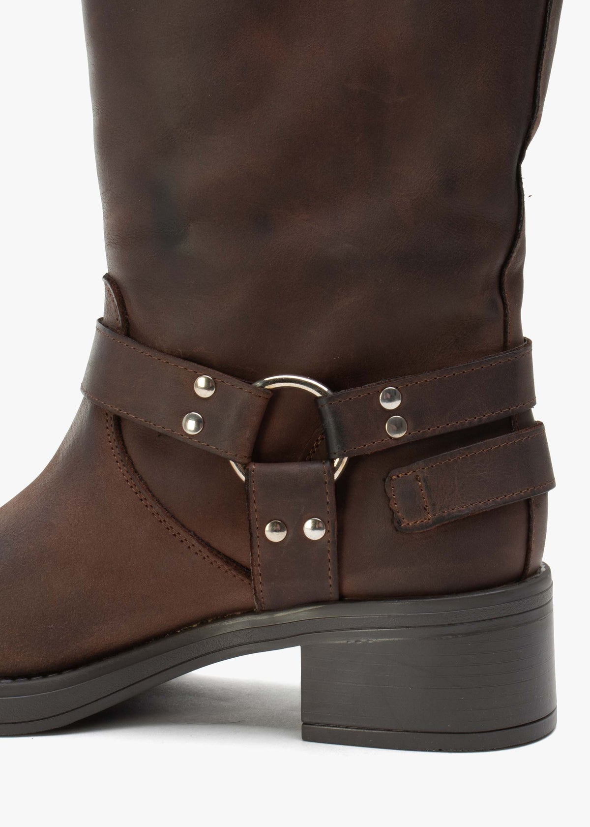 Emotie Brown Leather Multi Buckle Biker Boots