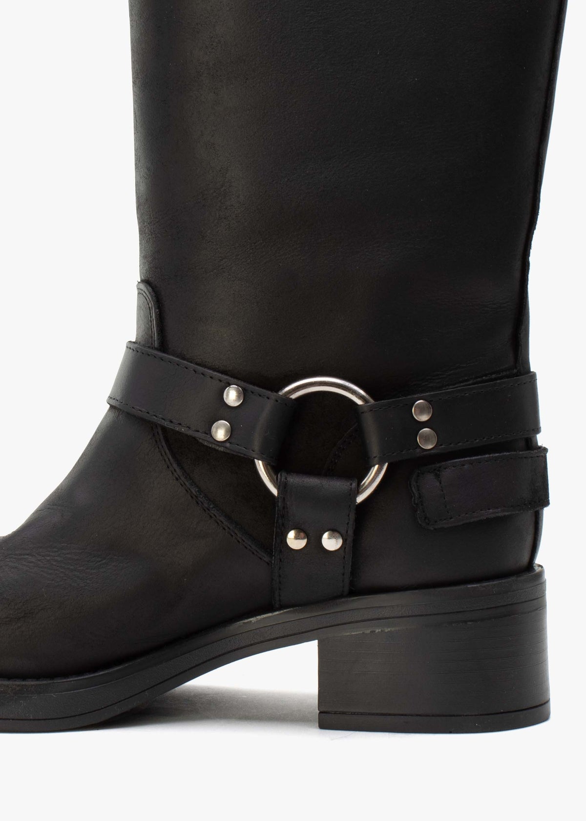 Emotie Black Leather Multi Buckle Biker Boots