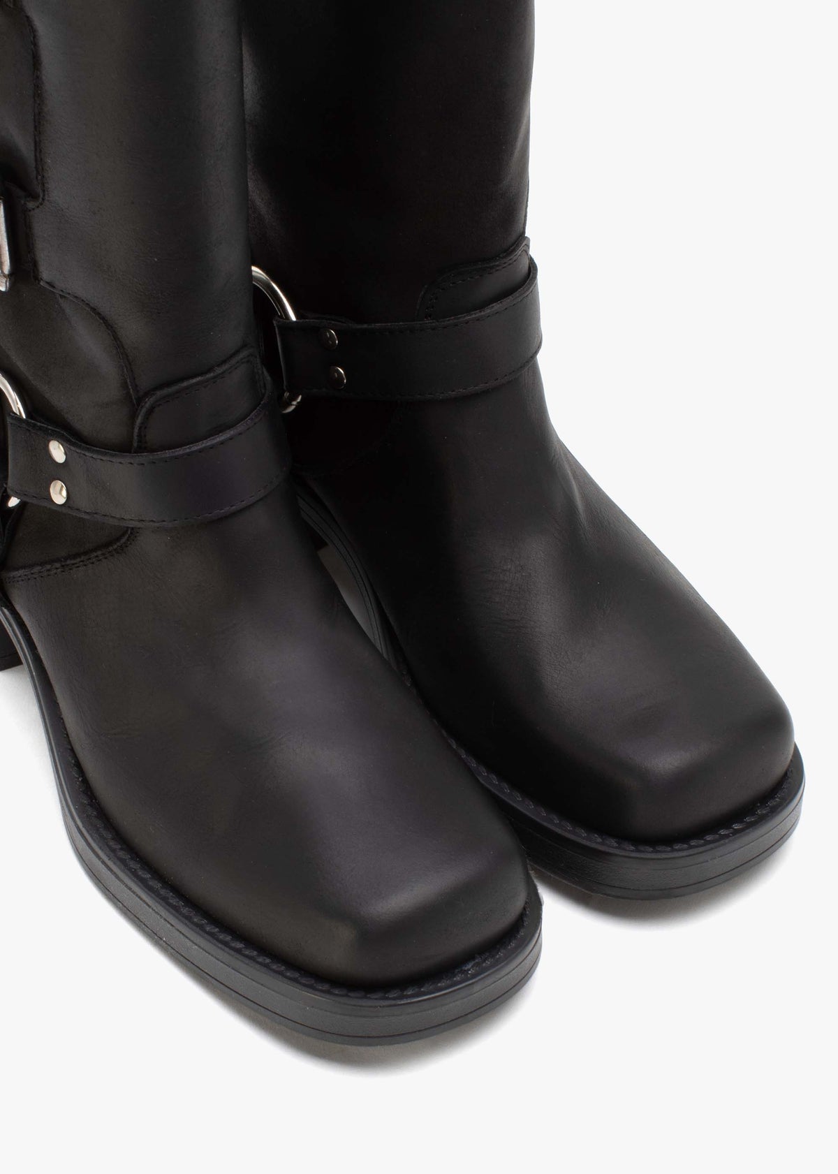 Emotie Black Leather Multi Buckle Biker Boots
