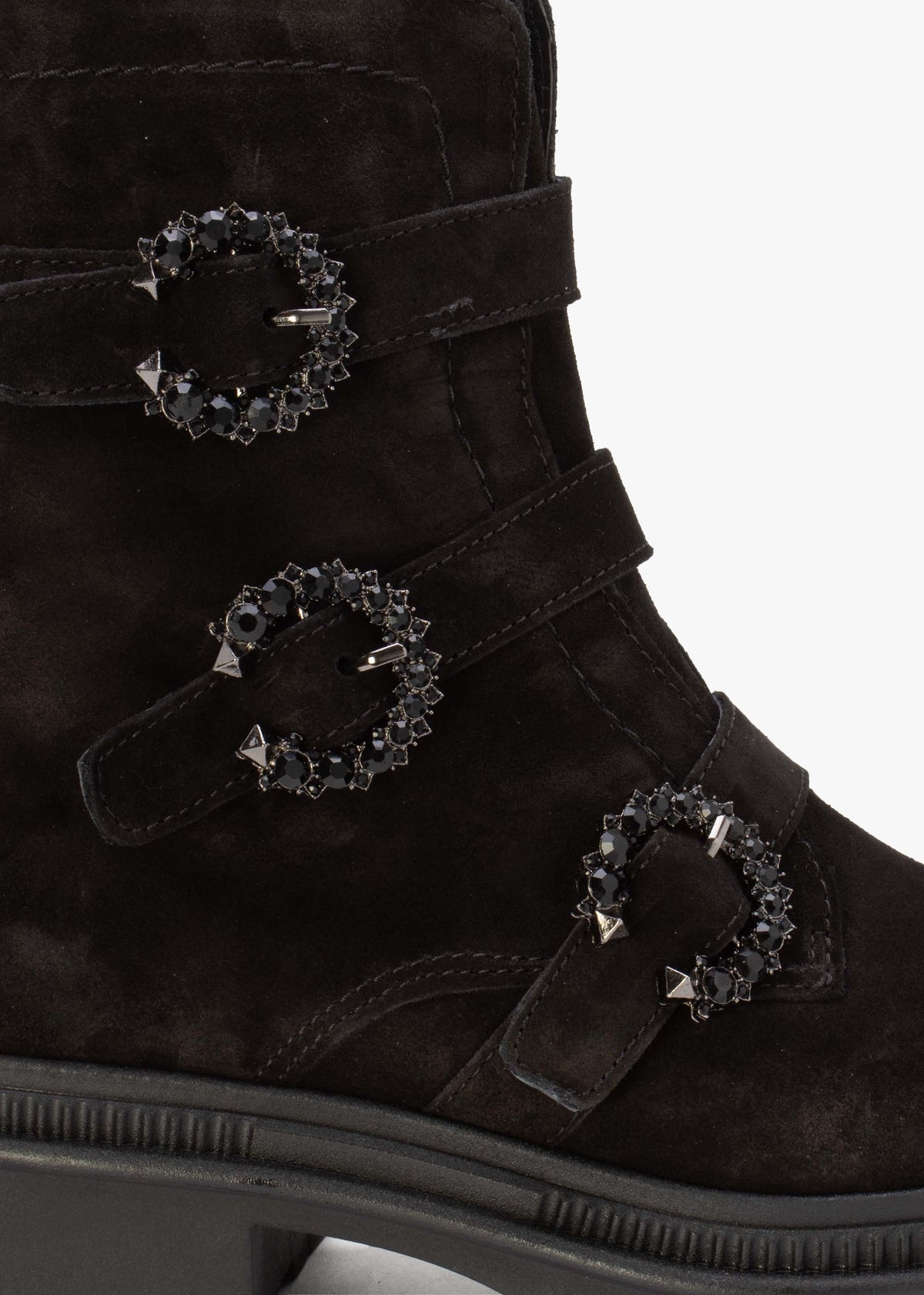 Akita Black Suede Jeweled Biker Boots