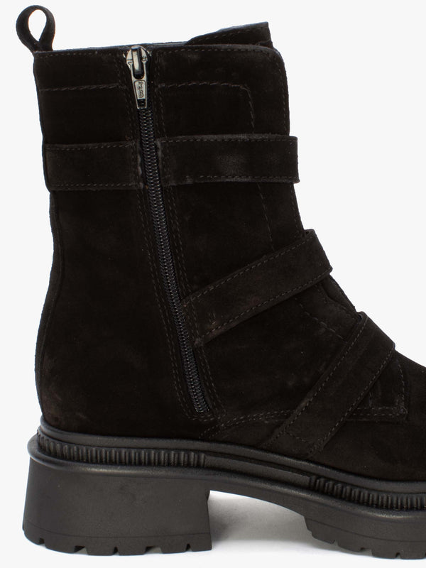 Akita Black Suede Jeweled Biker Boots