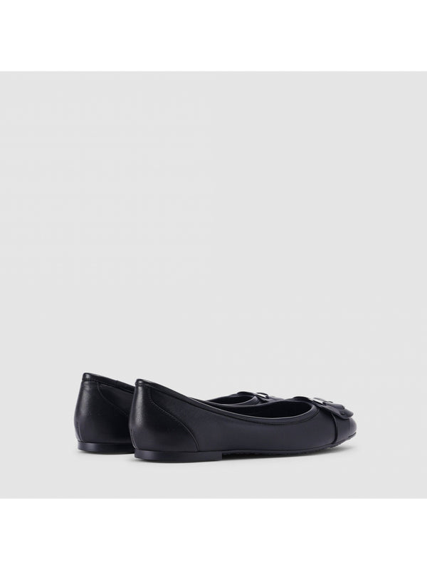 Chany Black Leather Flats