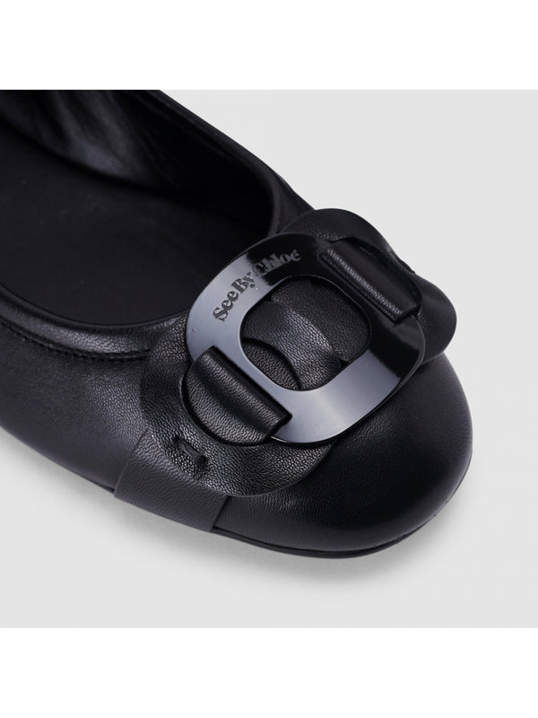 Chany Black Leather Flats