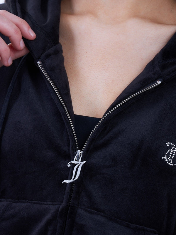 Madison Black Velour Zip Hoodie